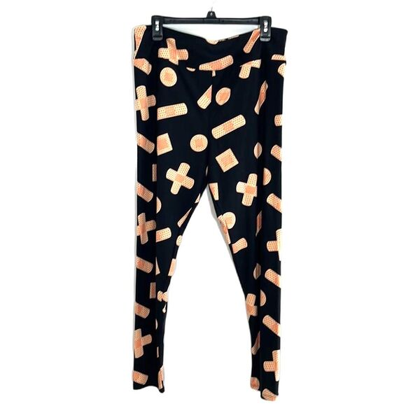 LuLaRoe Bandaid Print Leggings Black Size TC2 Fits 20-26 - Picture 1 of 8